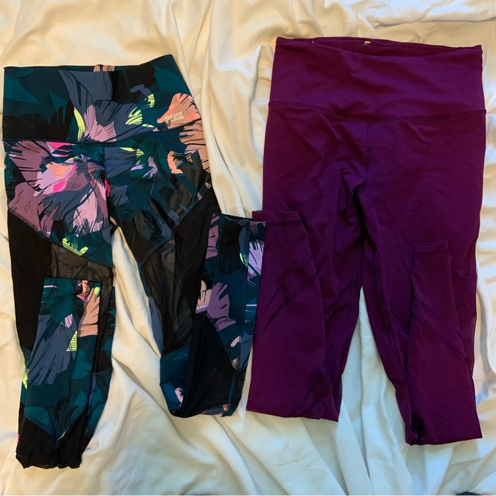 VICTORIA SECRET PINK XS LEGGINGS 2 pair mesh